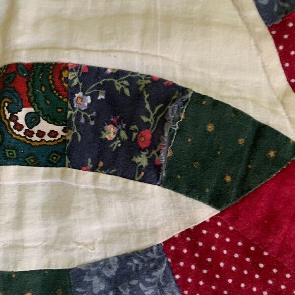 Vintage Hand Stitched Double Wedding Ring Quilt Patchwork Multicolored 82 x 98 - Picture 5 of 8